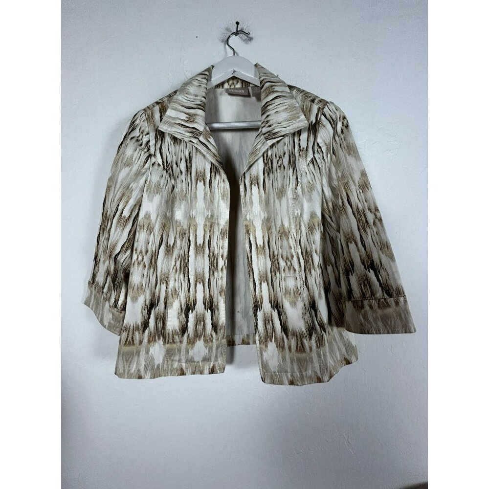 Chico's Women's Open Front Aztec Print Long Sleeve Casual Blazer Jacket Brown 1